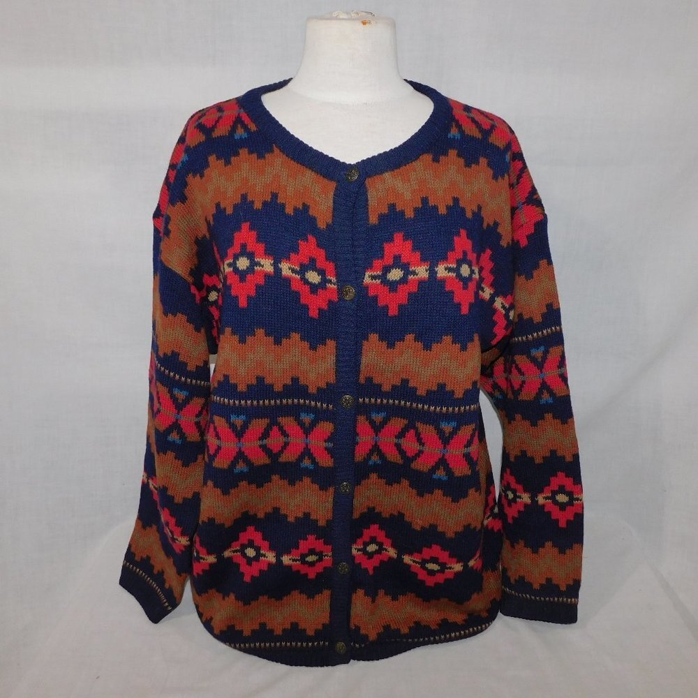 VTG Runaway Bay Wool Southwestern Cardigan Sweater South West oversized Womens L